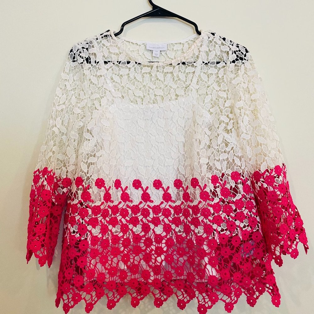 WHITE PINK LACE TOP